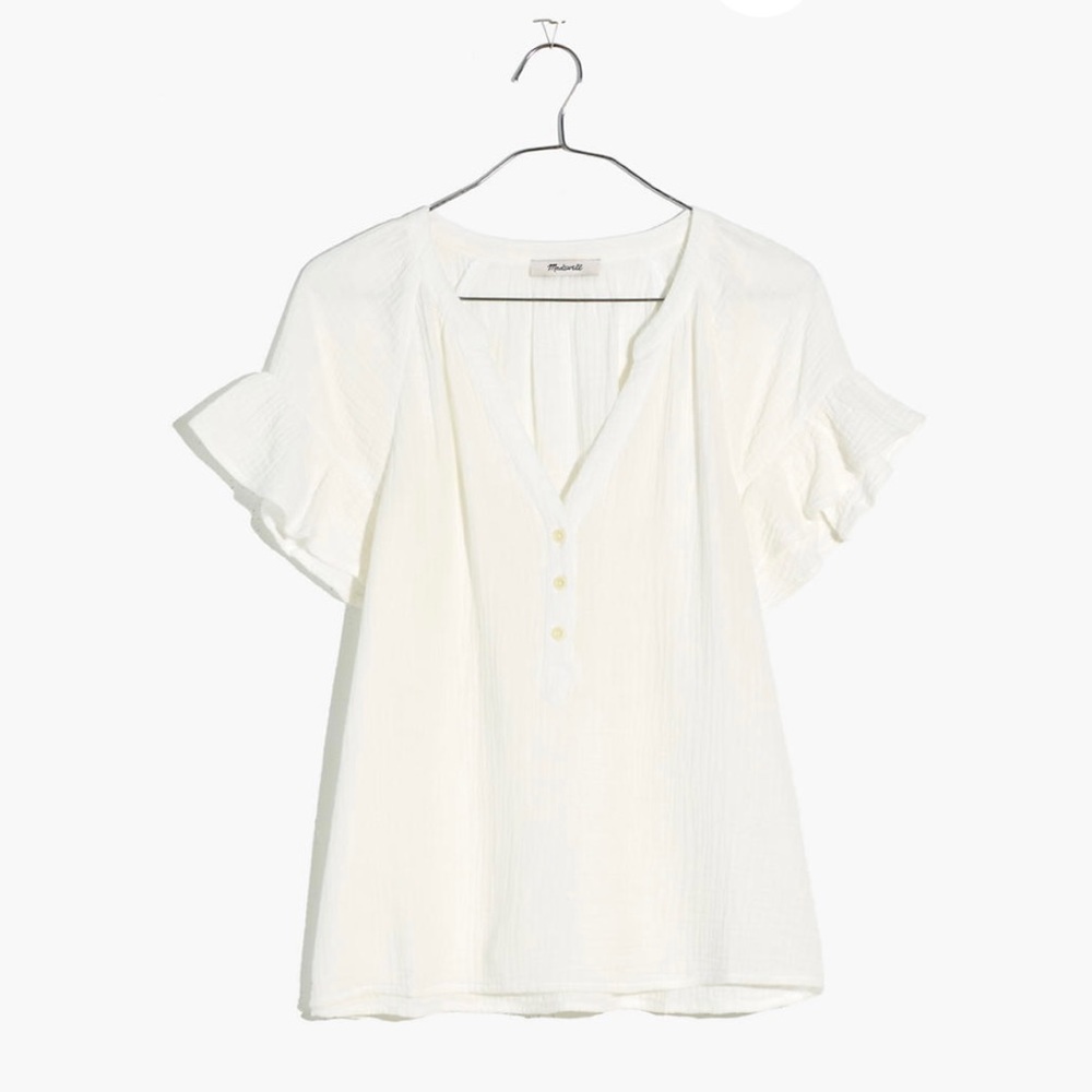 Madewell Lightspun Flutter Sleeve Henley in White
